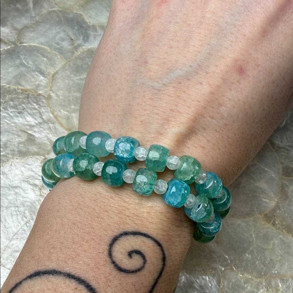 Elegant Apatite and quartz Beaded wrap Bracelet